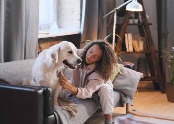 Woman care of her pet