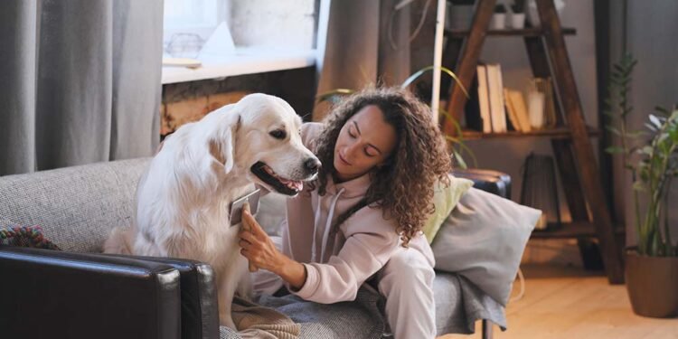 Woman care of her pet