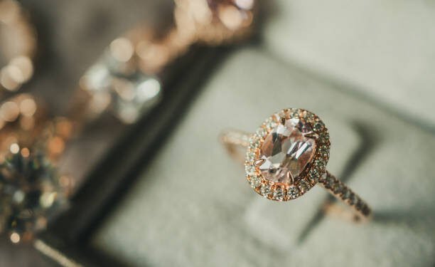 luxury diamond ring in jewelry box vintage style