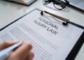 Elevated View Of Paper Of Personal Injury Law